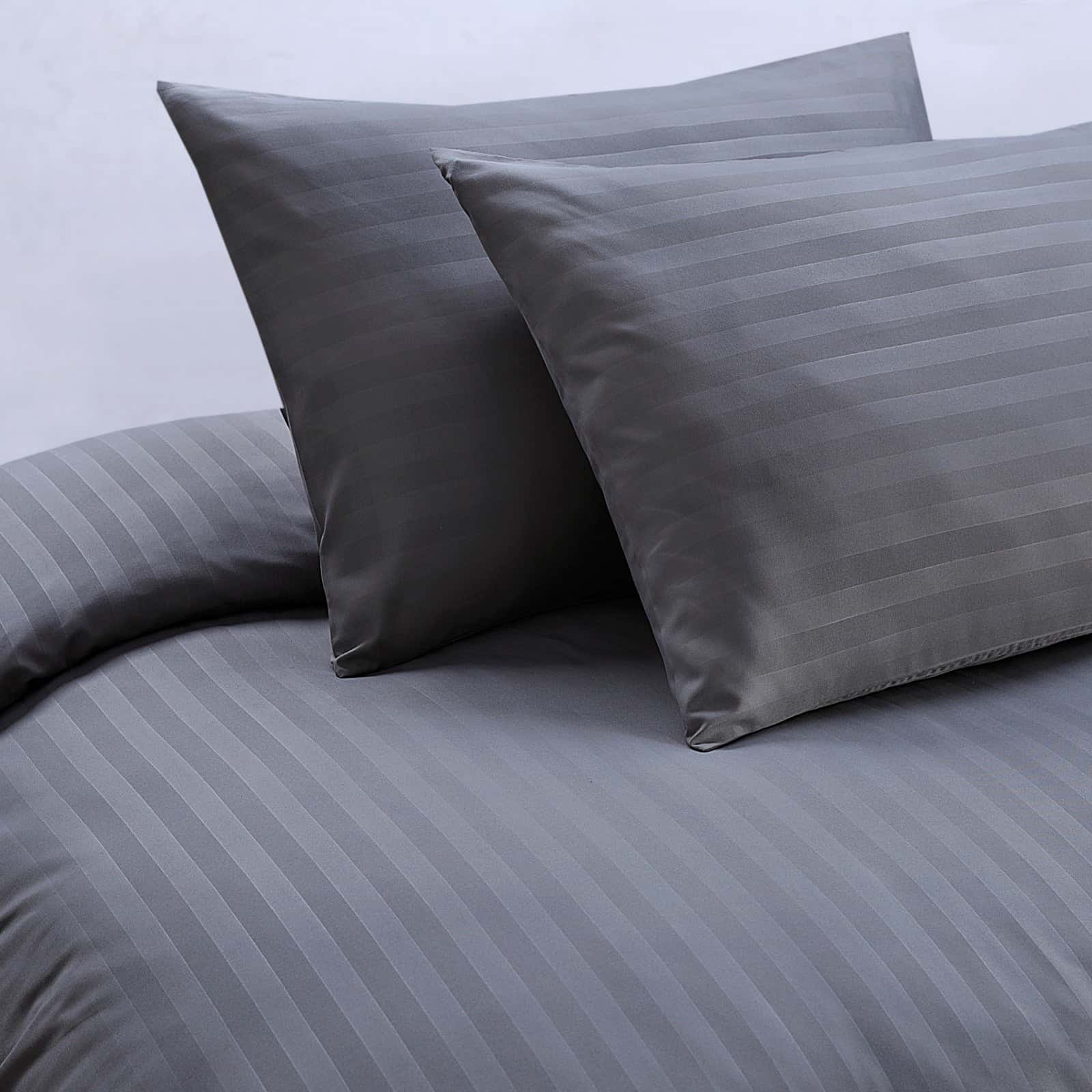 Grey stripe bedding set with fitted sheet and pillows