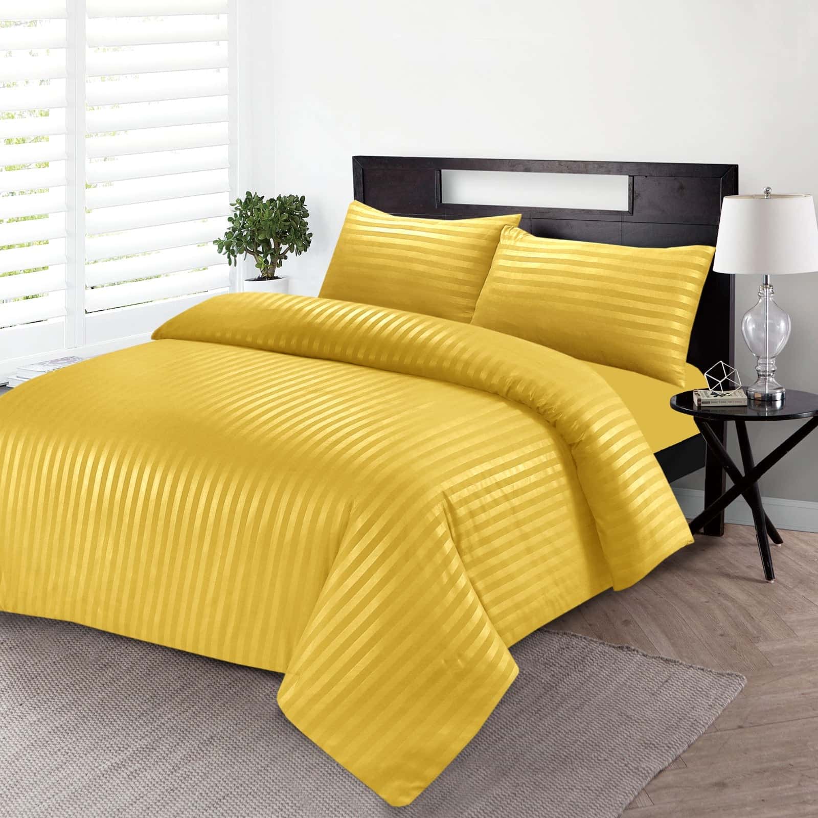 Luxury Mustard Stripe Bedding Set – All UK Sizes Available
