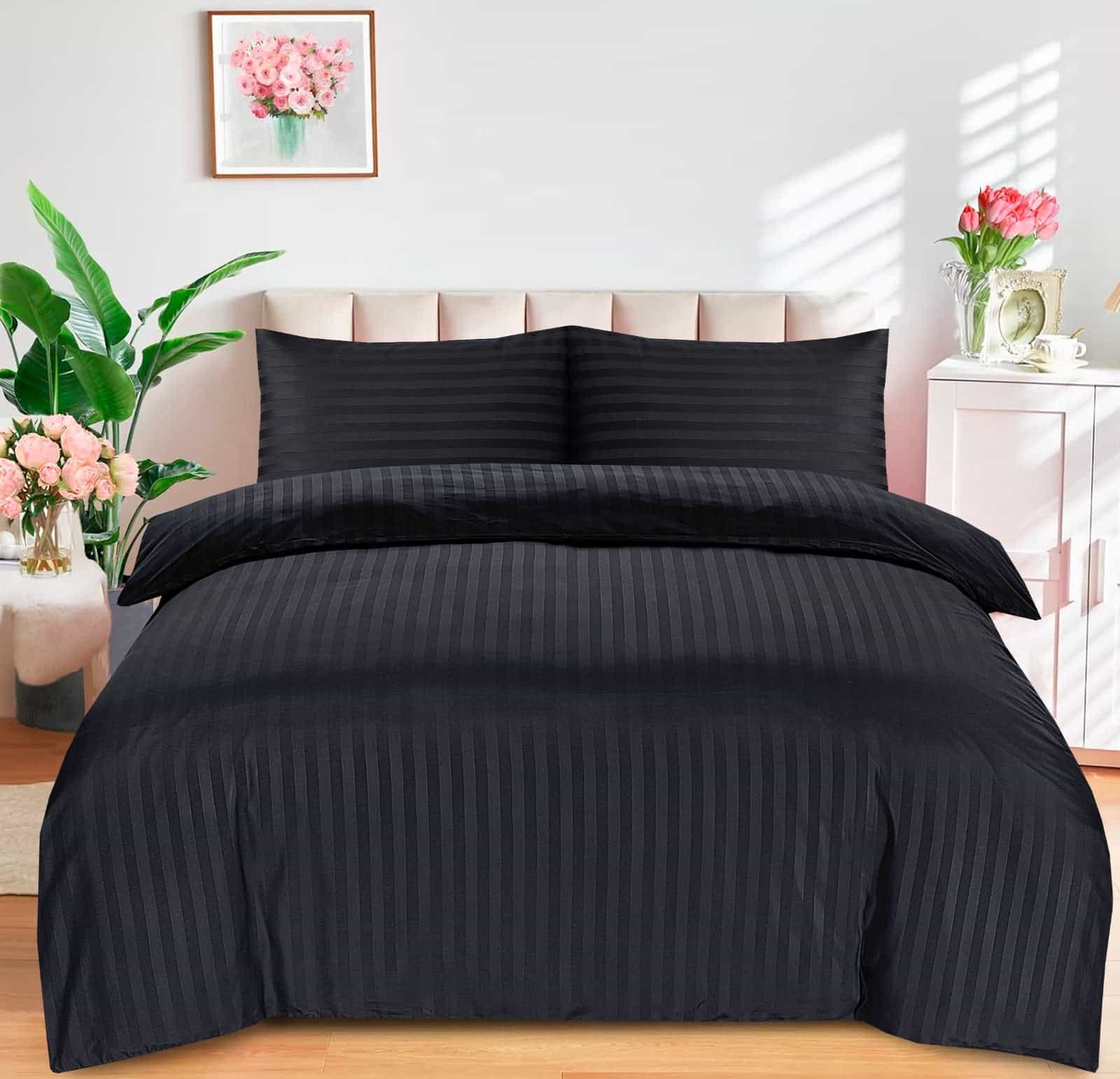 Luxury Stripes Bedding Set Duvet Cover Set Quilt Covers and Pillow Cases All Sizes - Black