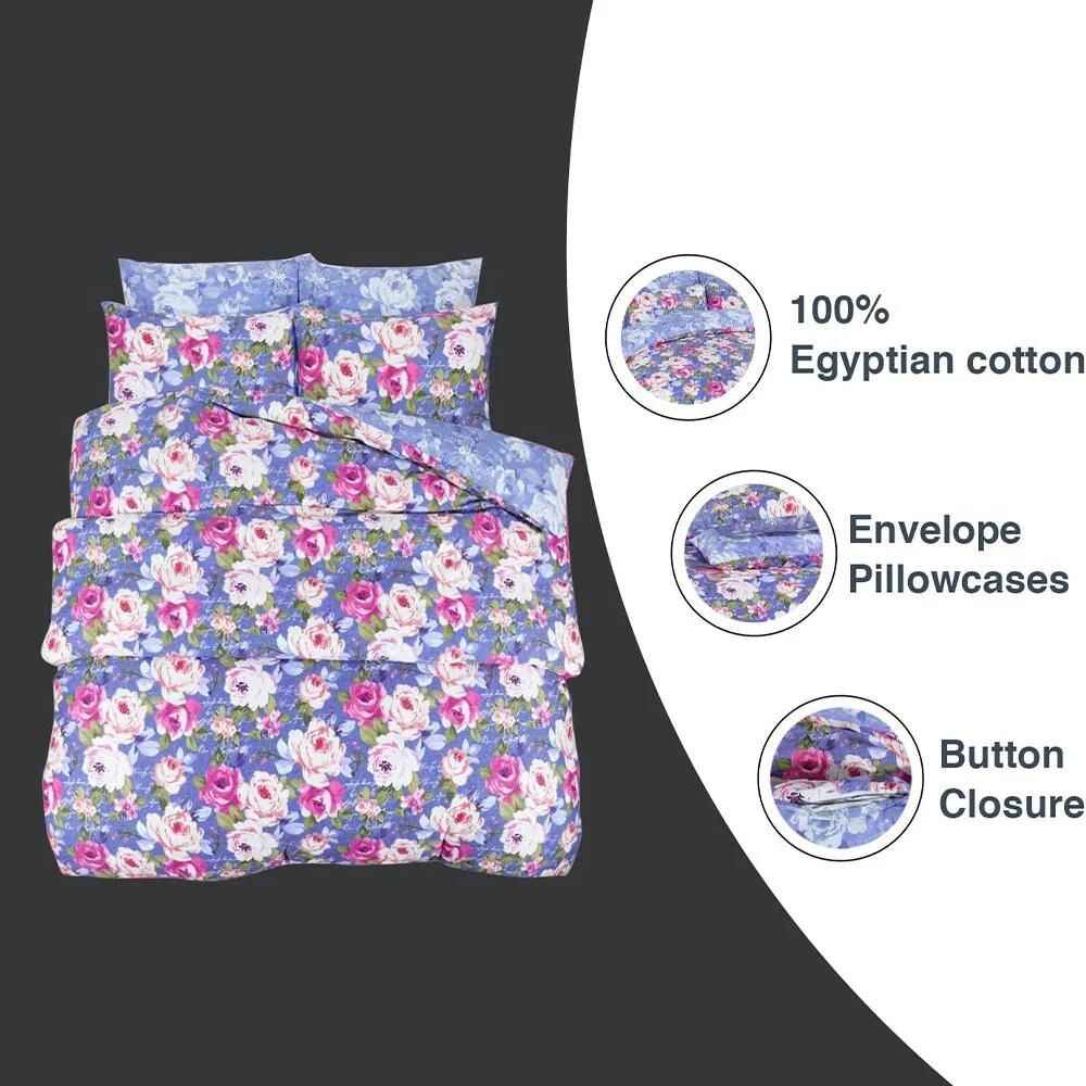 Luxury Tea Rose Blue Duvet Covers – 220TC Egyptian Cotton