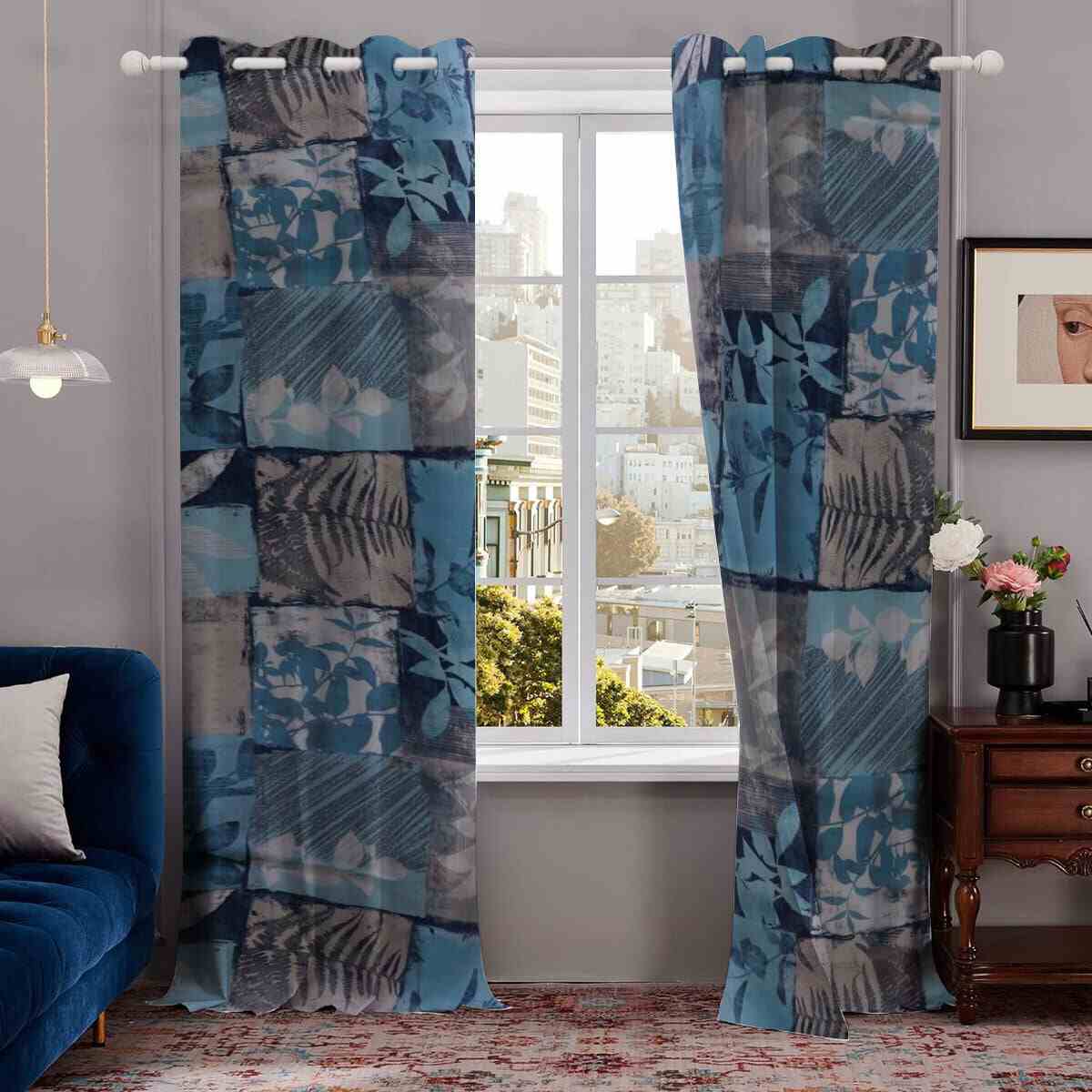 MODAWAVE Heavy Thick Blackout Curtains Eyelet Ring Top Pair with Tie Back - Aurapatchy