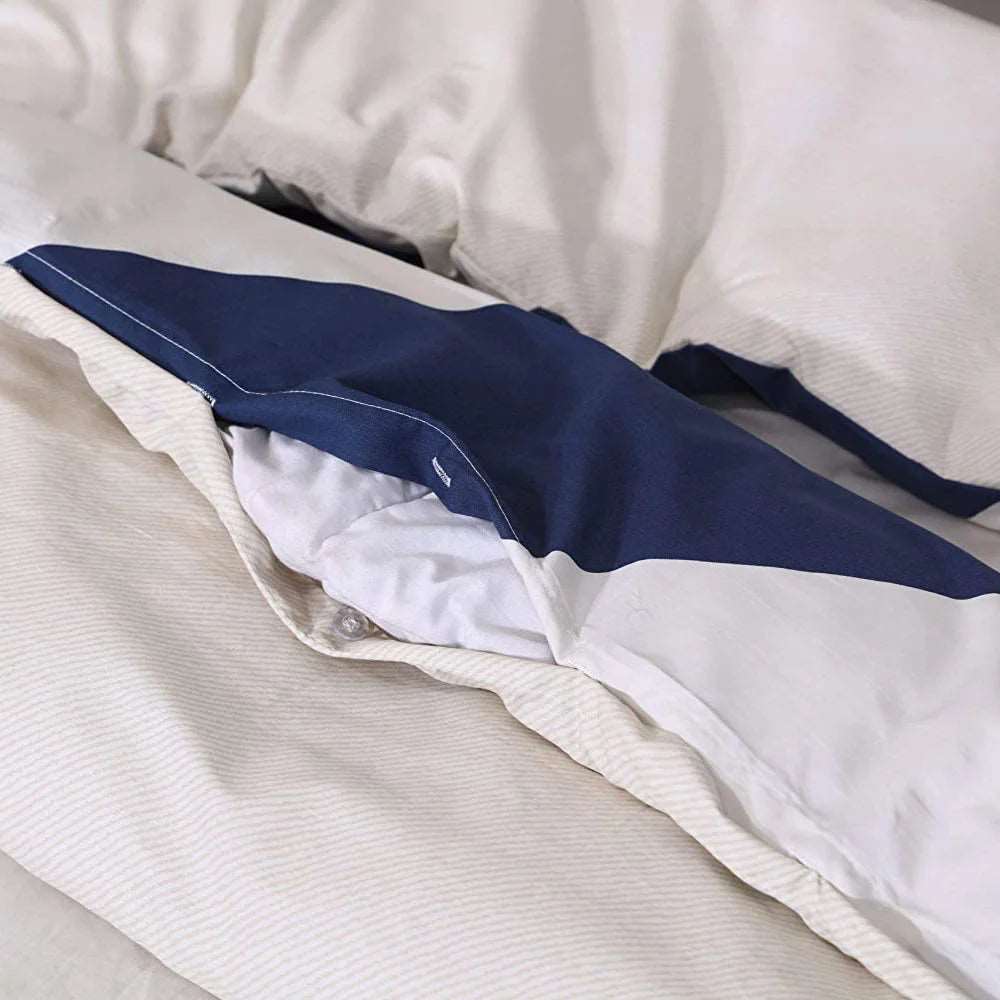 Navy Blue 200TC Striped 100% Egyptian Cotton Duvet Cover Set