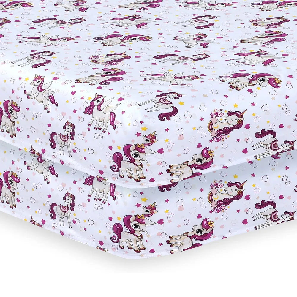 Pack of 2 Easy Care Cot Bed Sheet - Beautiful Unicorn Print