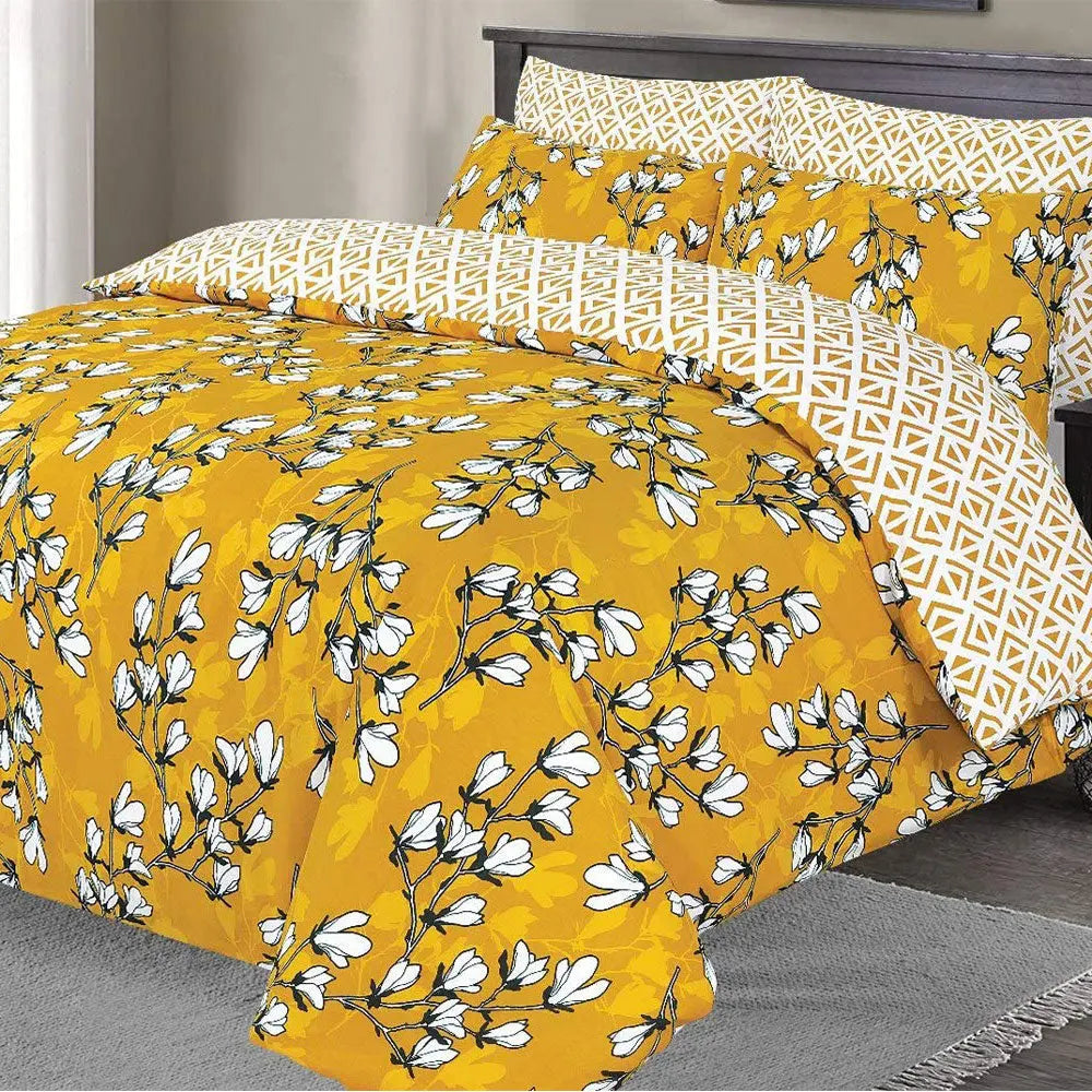 Polycotton reversible duvet cover set in spring mustard color