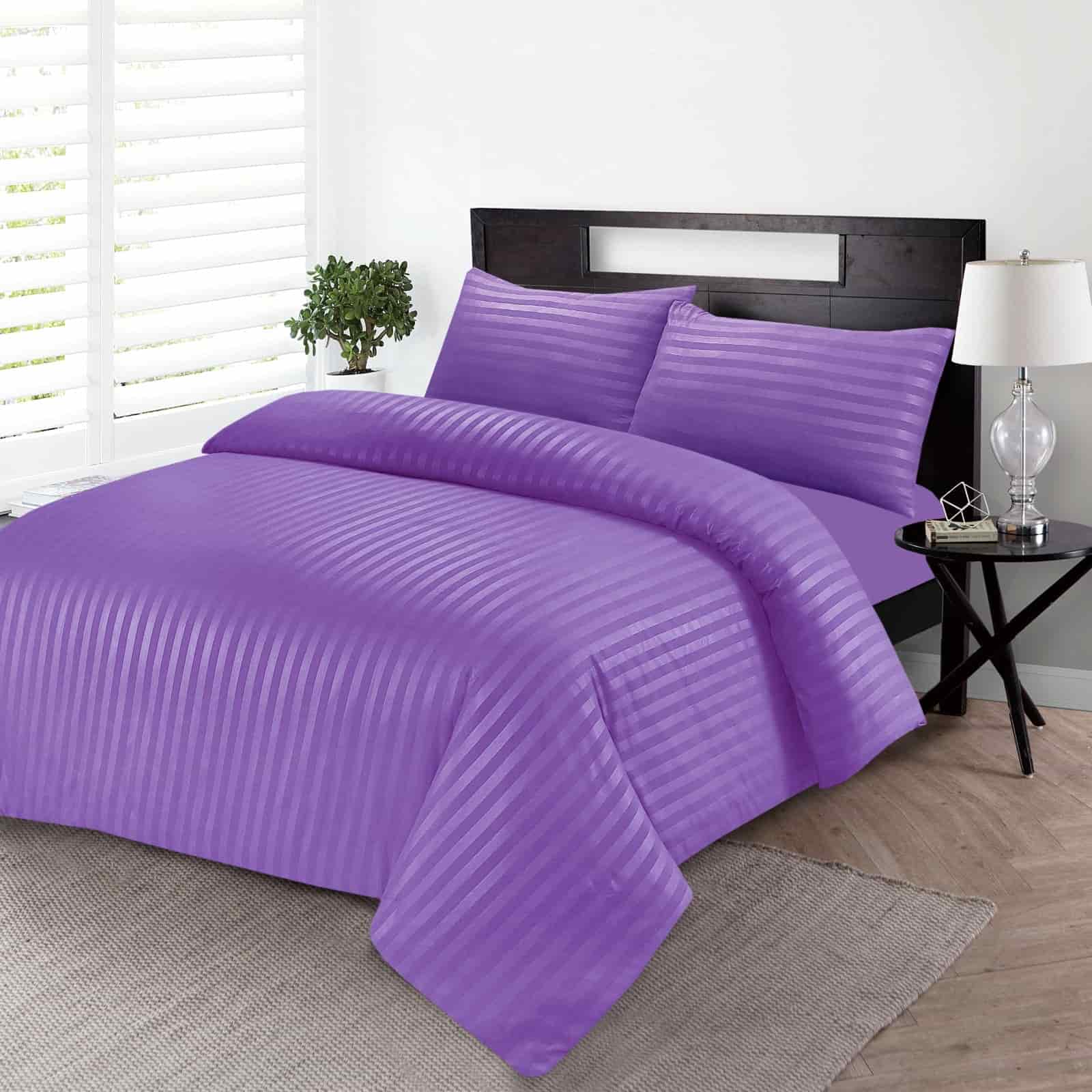 Purple Striped Bedding Set With Pillowcases