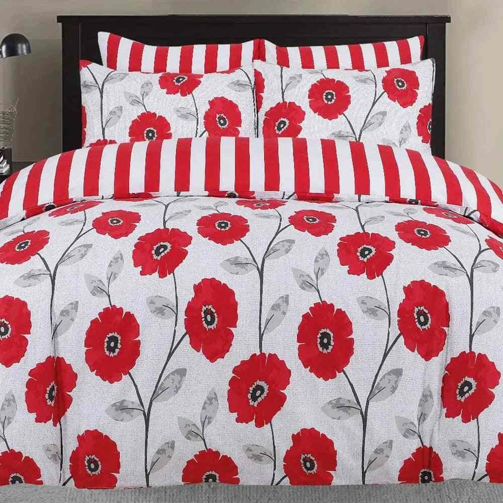 Red floral polycotton duvet cover set