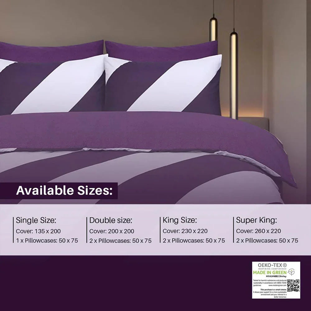aubergine striped 200 thread count egyptian cotton duvet cover UK