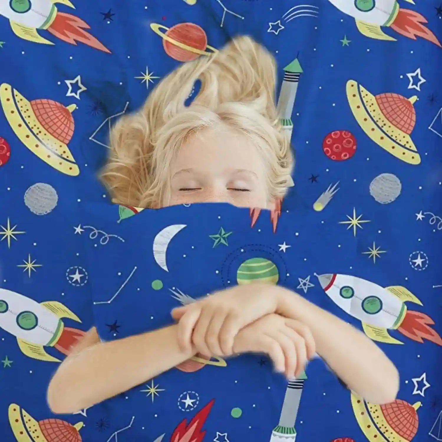 100% Cotton Kid's Complete Bed Sets with Matching Bedsheets - Space Blue