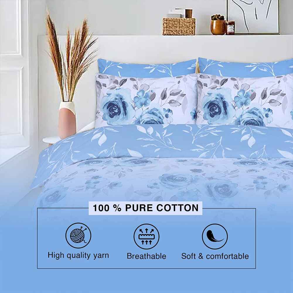 breathable cotton duvet cover with blue roses