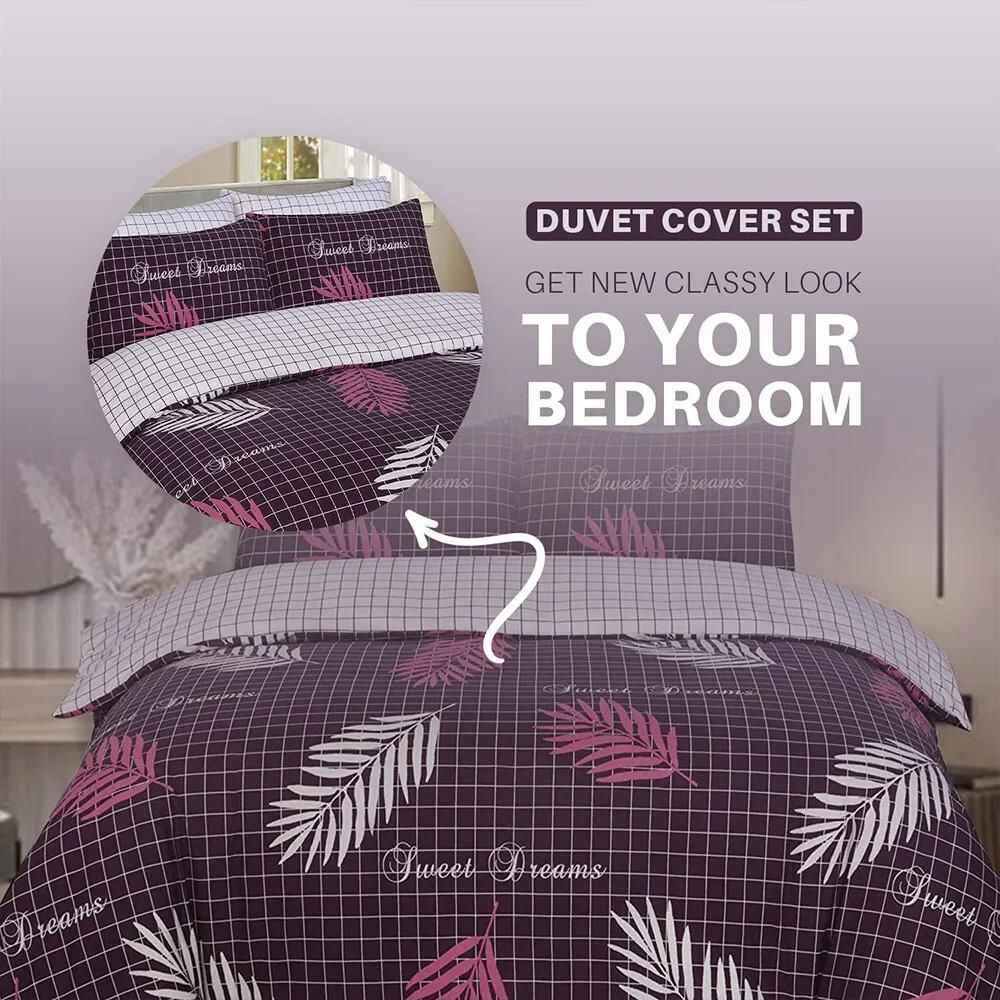 breathable cotton duvet cover set with aubergine design
