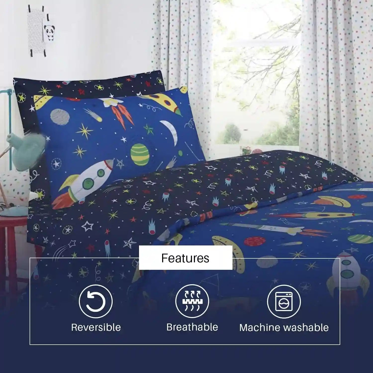 100% Cotton Kid's Complete Bed Sets with Matching Bedsheets - Space Blue