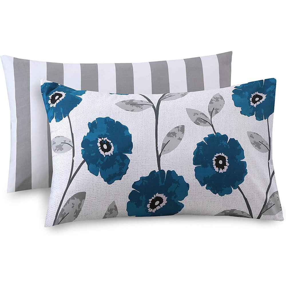 flower print polycotton bedding set teal and white