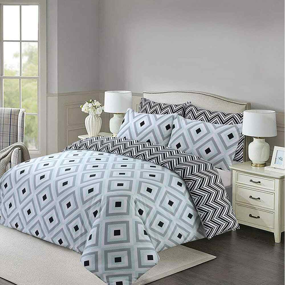 geo pattern polycotton reversible printed duvet cover set