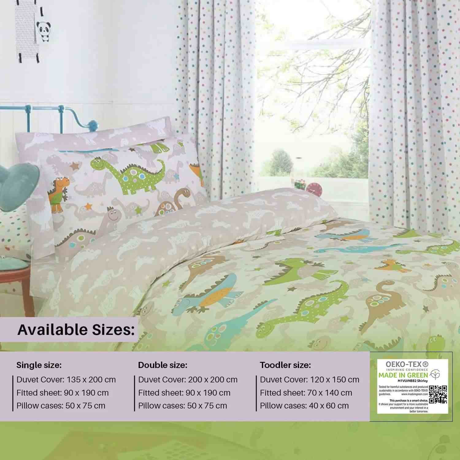 kids dino print duvet cover with matching sheet