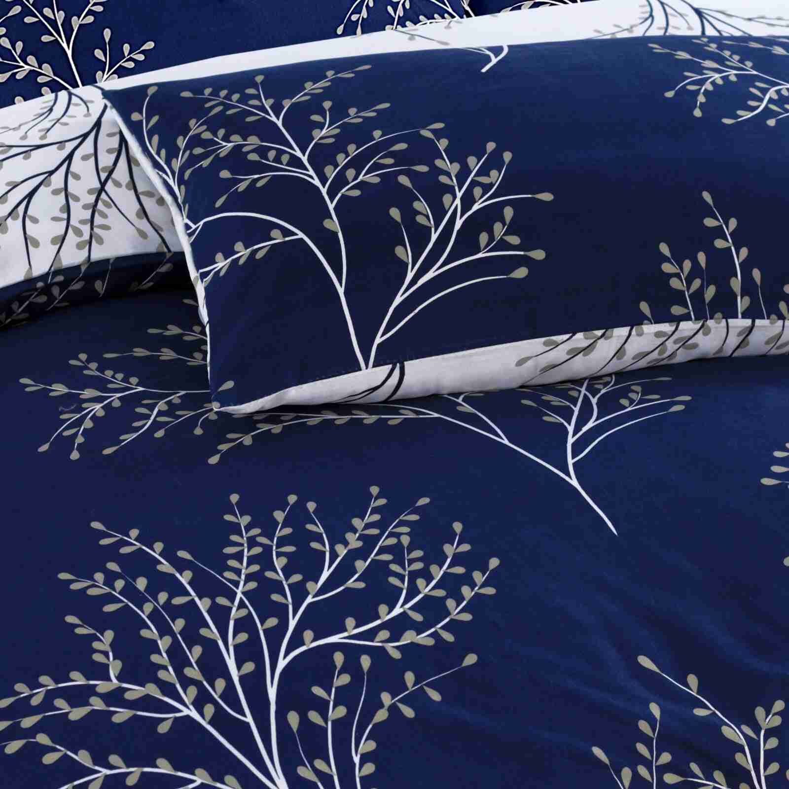 luxury bedding set with navy blue tree branches design