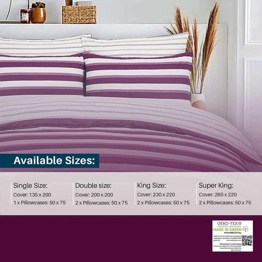 luxury striped purple duvet set made from pure cotton