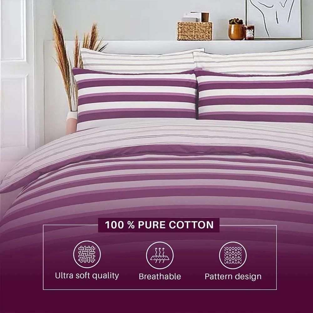machine washable cotton duvet cover with purple stripes