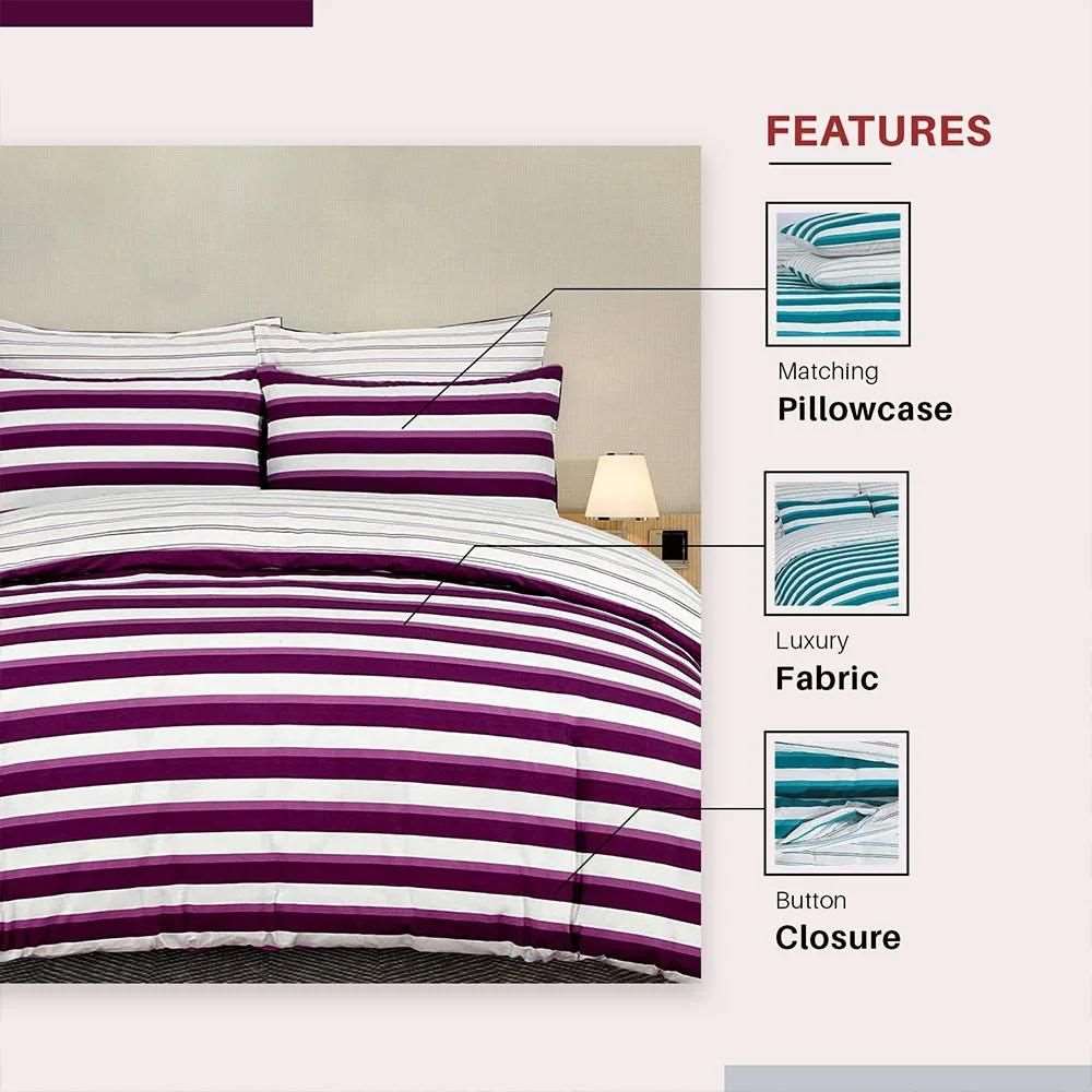 modern purple stripe cotton duvet cover for queen bed