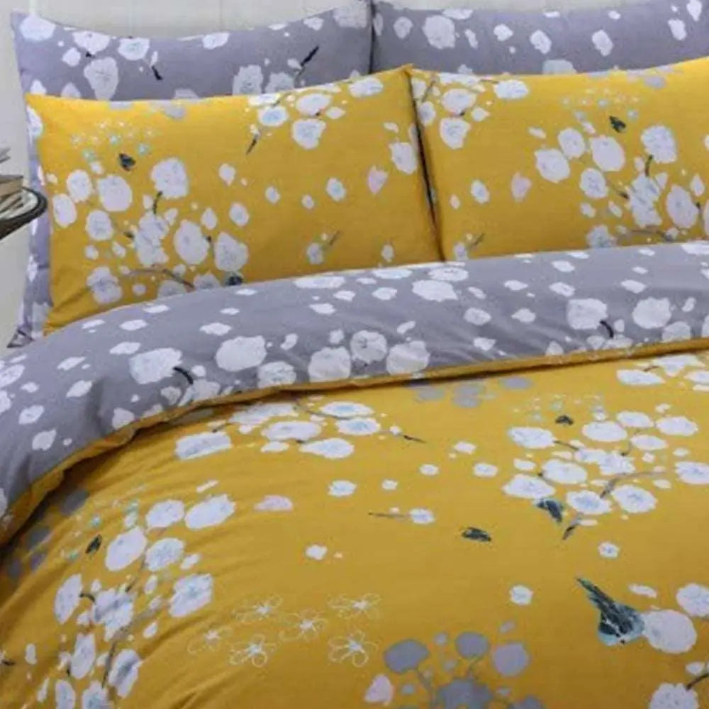 mustard colour cotton duvet cover with flower pattern