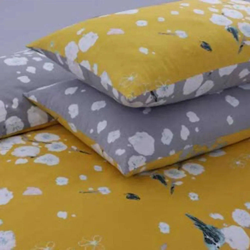 mustard yellow cotton duvet cover with floral design