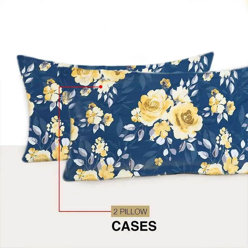navy and mustard floral printed cotton duvet cover UK