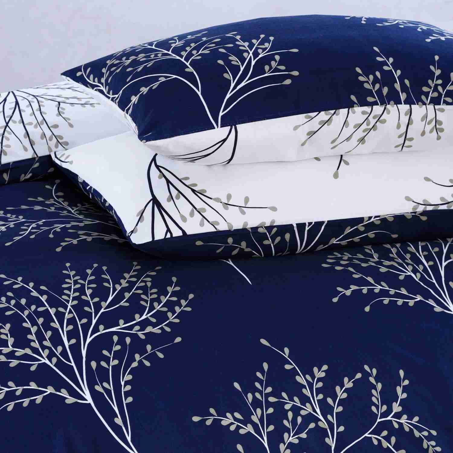 navy blue duvet cover set with fitted sheet and pillowcases