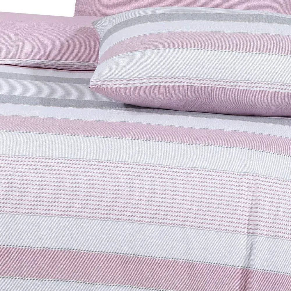 pink stripe bedding set reversible polycotton