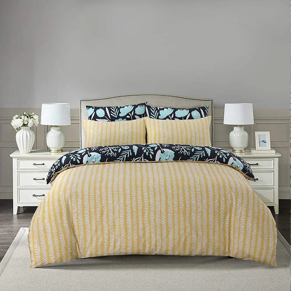 polycotton reversible printed duvet cover set botanic design