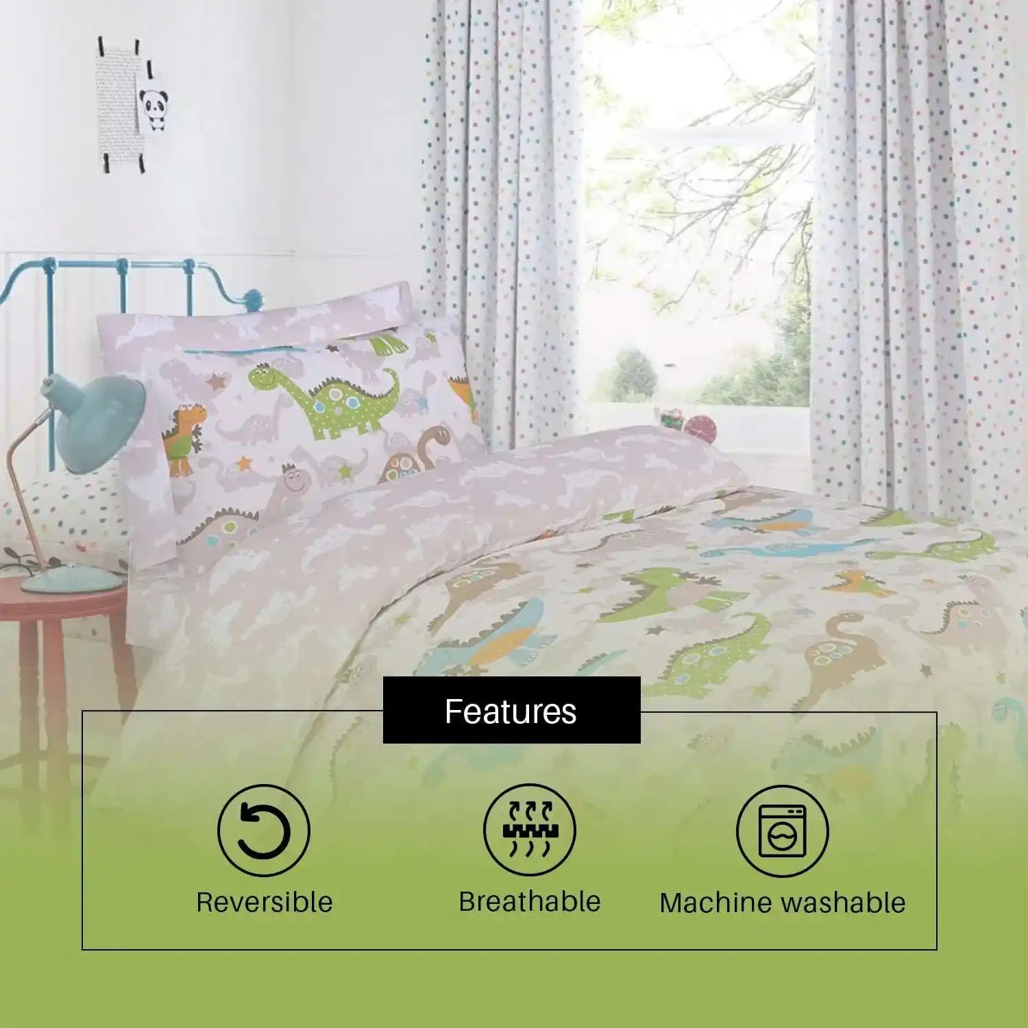 premium cotton kids bedding set with dino design