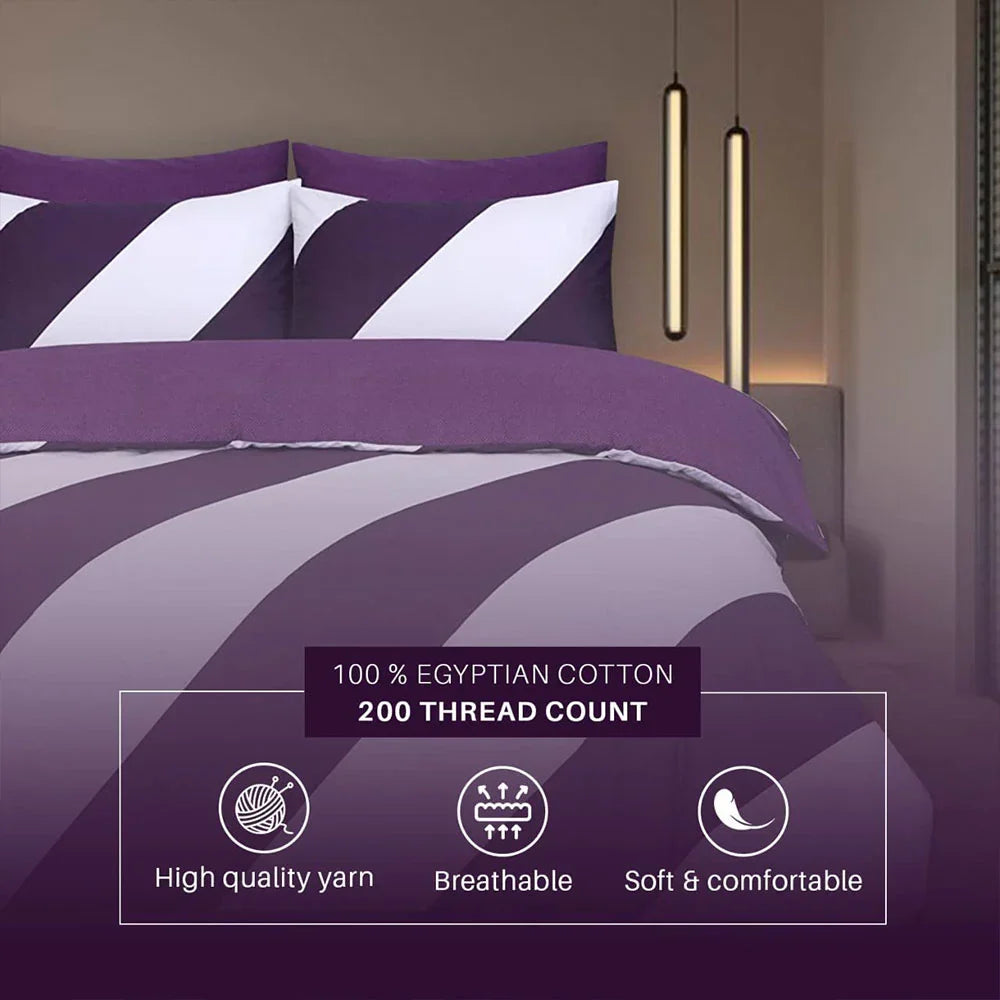 premium egyptian cotton aubergine striped duvet cover set