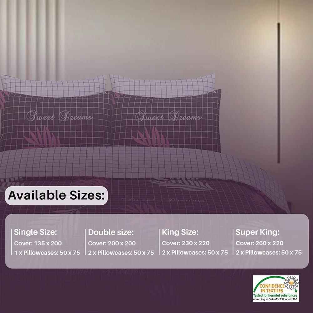 reversible cotton bedding set in aubergine pattern