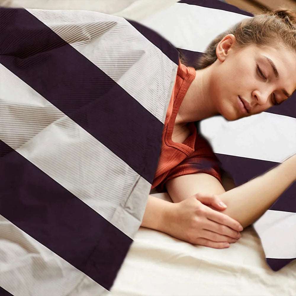 soft 100% egyptian cotton duvet set with aubergine stripes