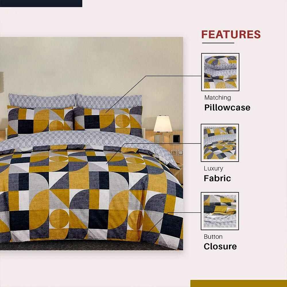 stylish cotton duvet cover with grey mustard design